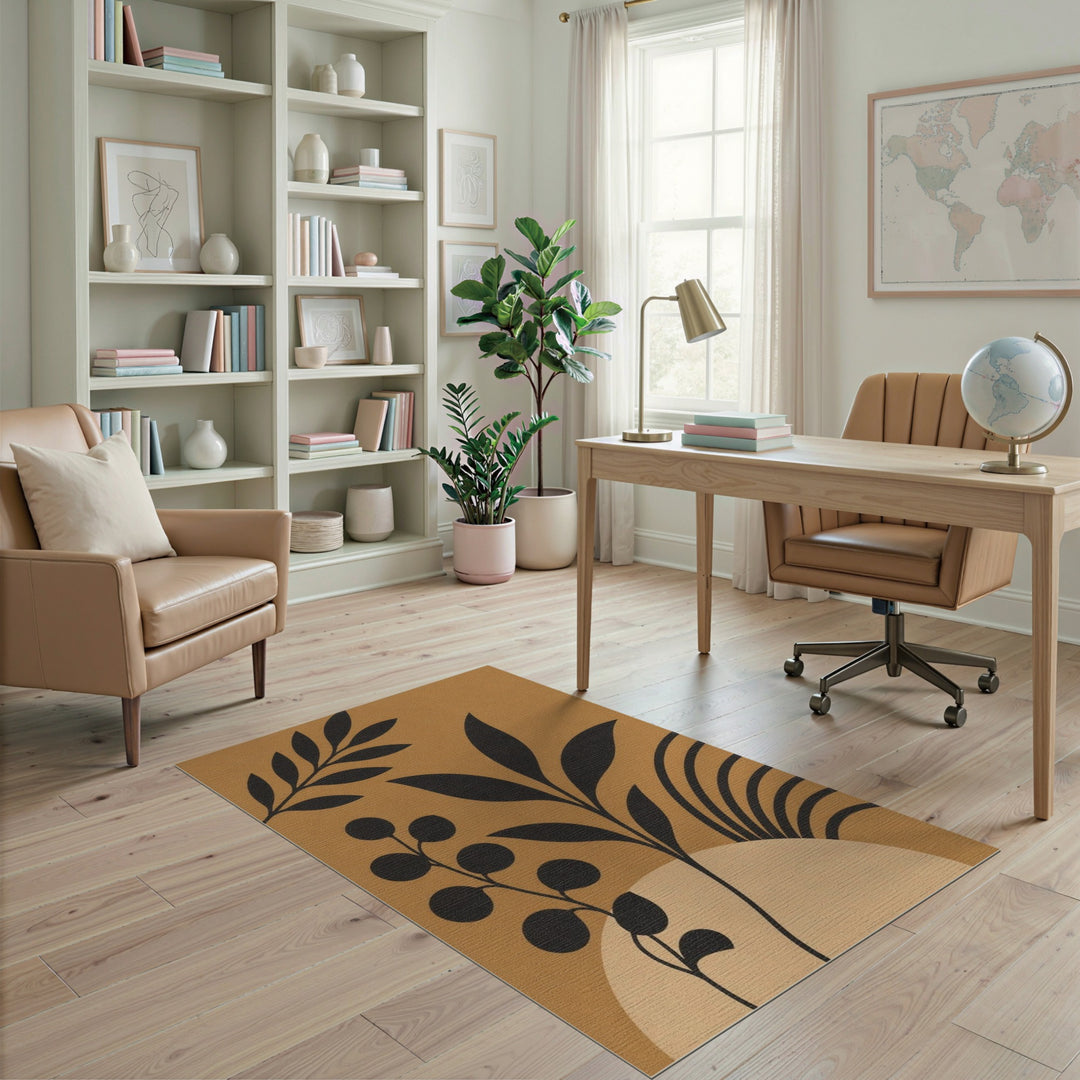 Abstract Brown Botanical Area Rug