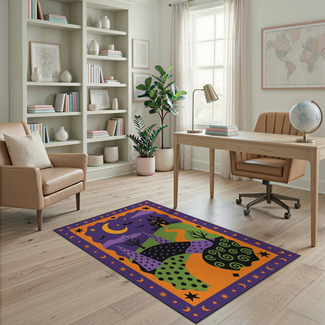 Halloween Castle Purple Kids Area Rug