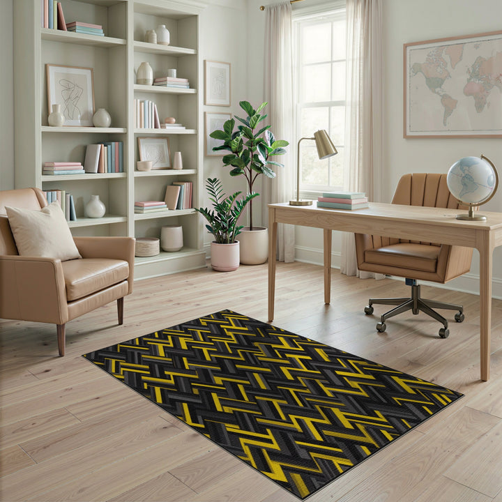Bold Yellow Geometric Herringbone Area Rug