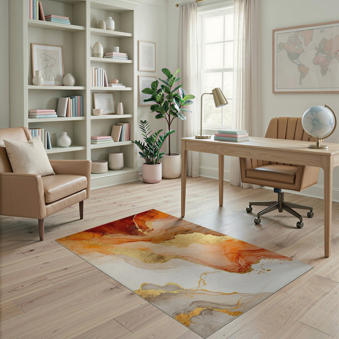 Fluid Orange Gold Abstract Area Rug