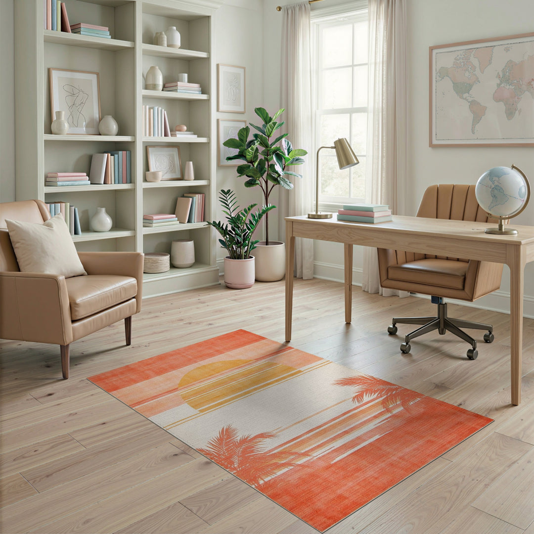 Sunset Palm Orange Area Rug