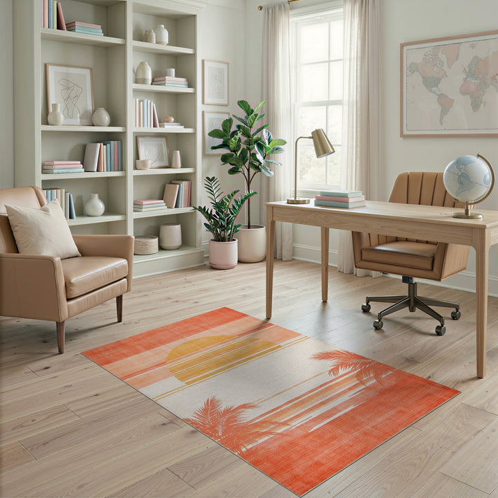 Sunset Palm Orange Area Rug