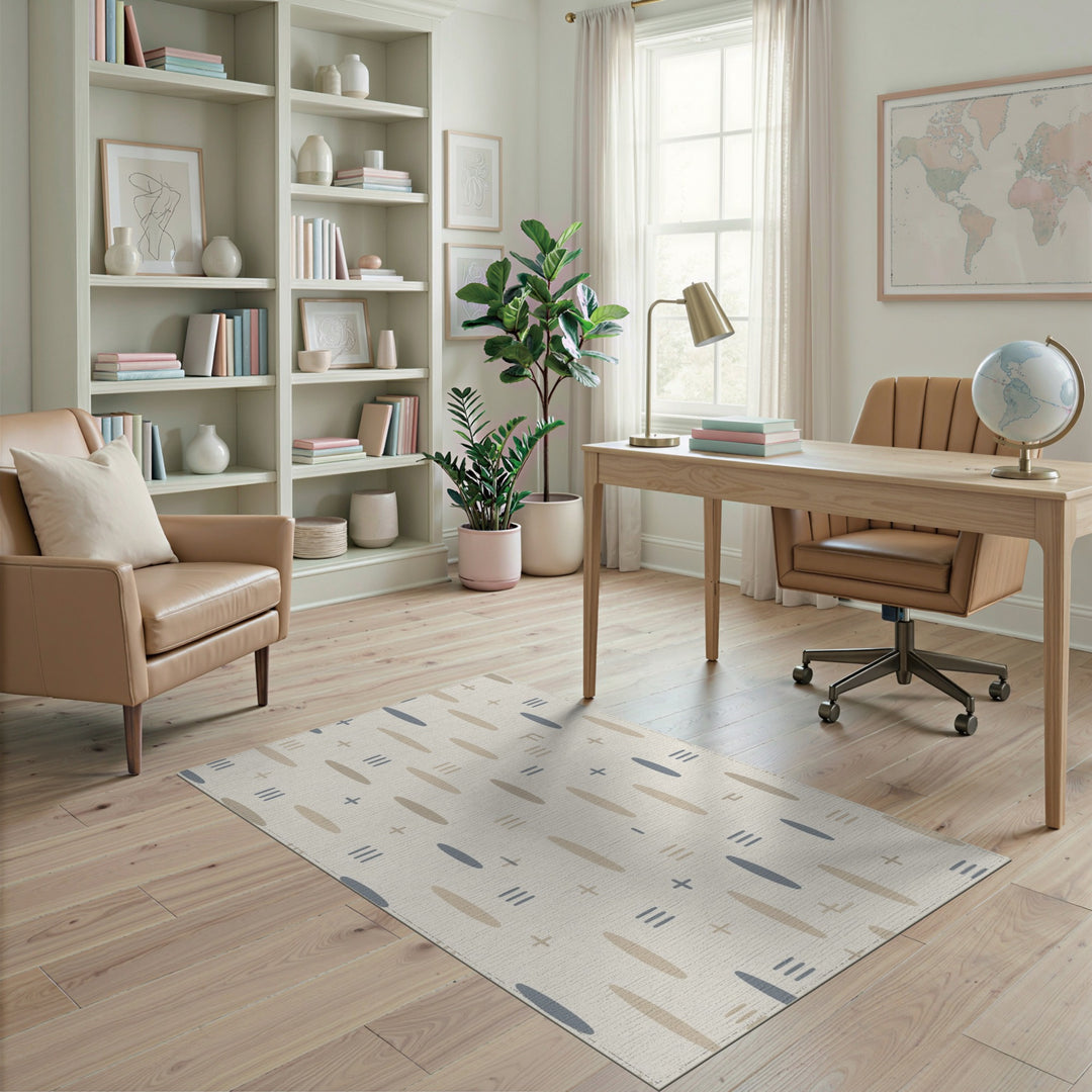 Geometric Modern Beige and Neutral Beige Geometric Oval Area Rug