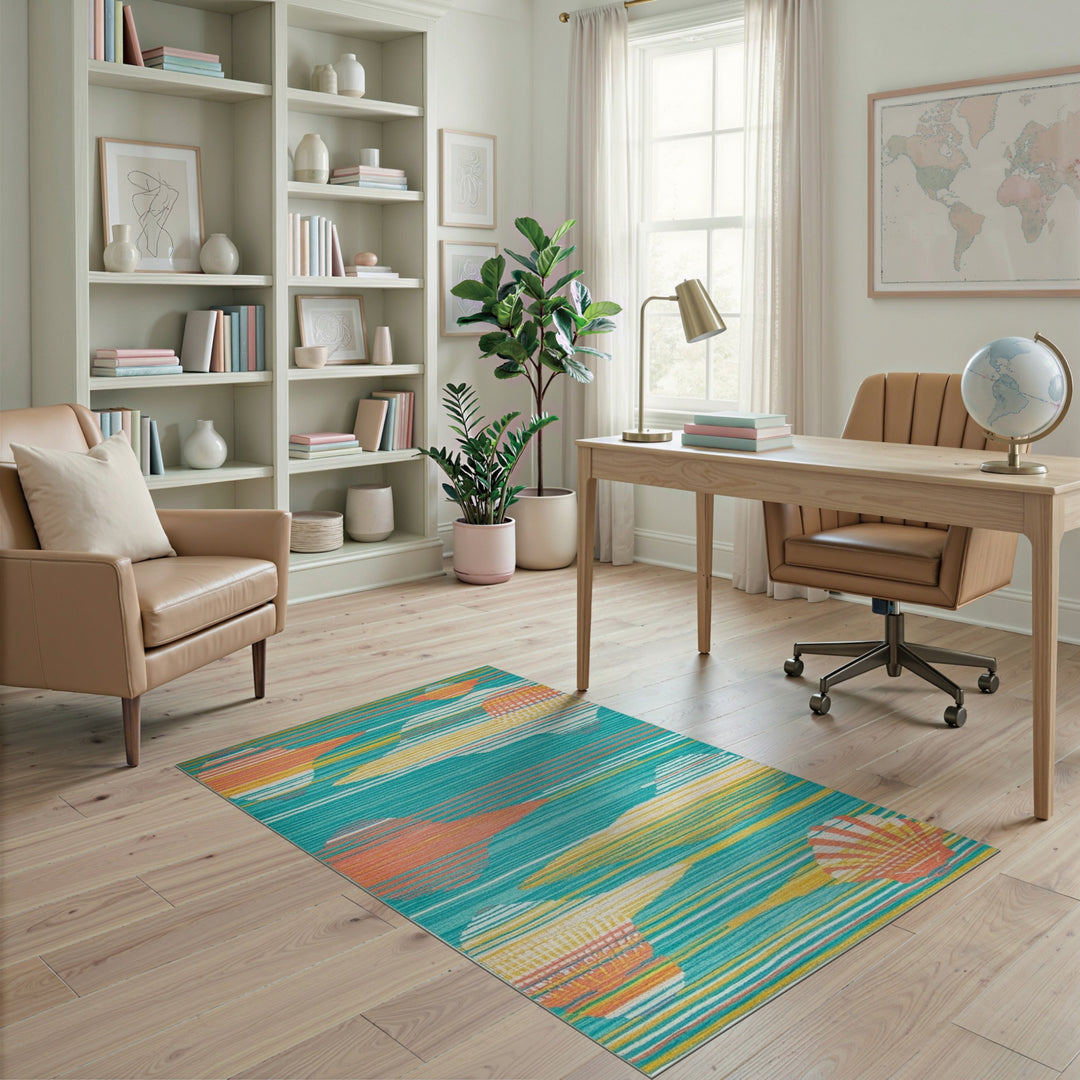 Coastal Teal Seashell Area Rug