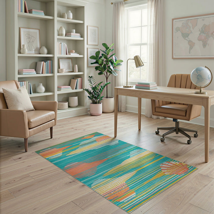 Coastal Teal Seashell Area Rug