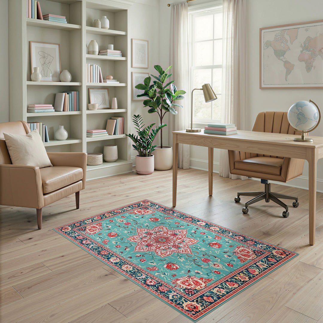 Medallion Teal Persian Floral Medallion Area Rug