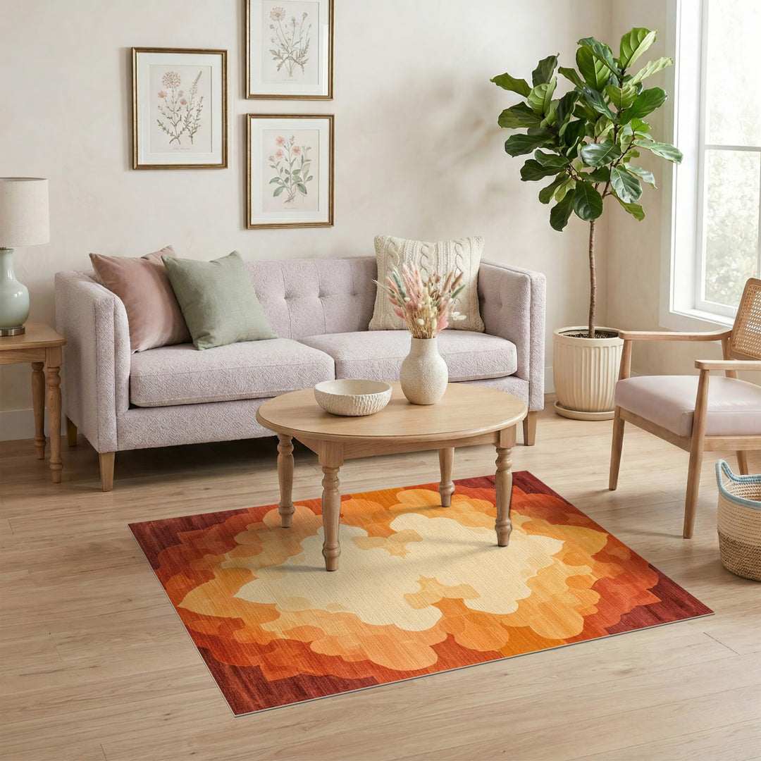 Orange Layered Medallion Area Rug
