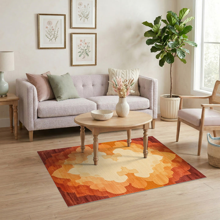 Orange Layered Medallion Area Rug