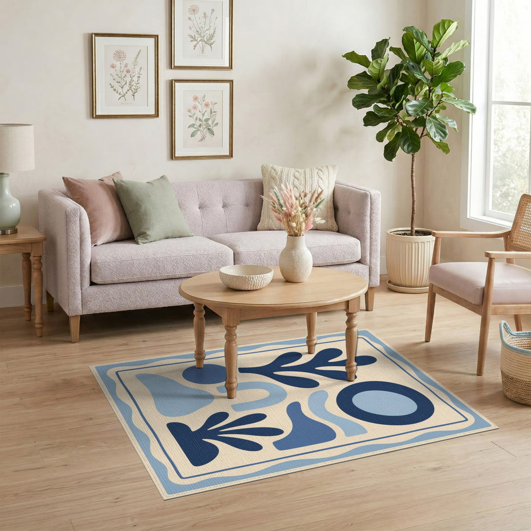 Blue and Teal Blue Organic Abstract Area Rug