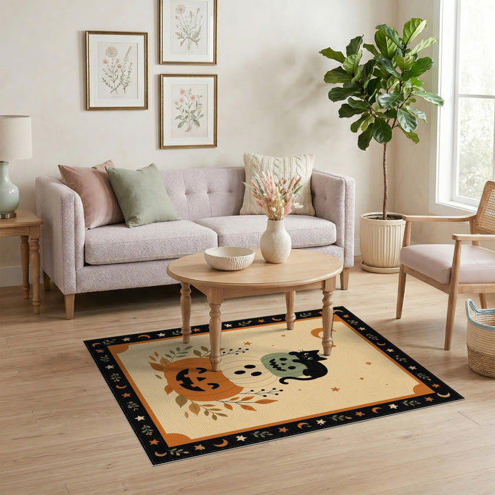 Stacked Pumpkin Cat Halloween Area Rug