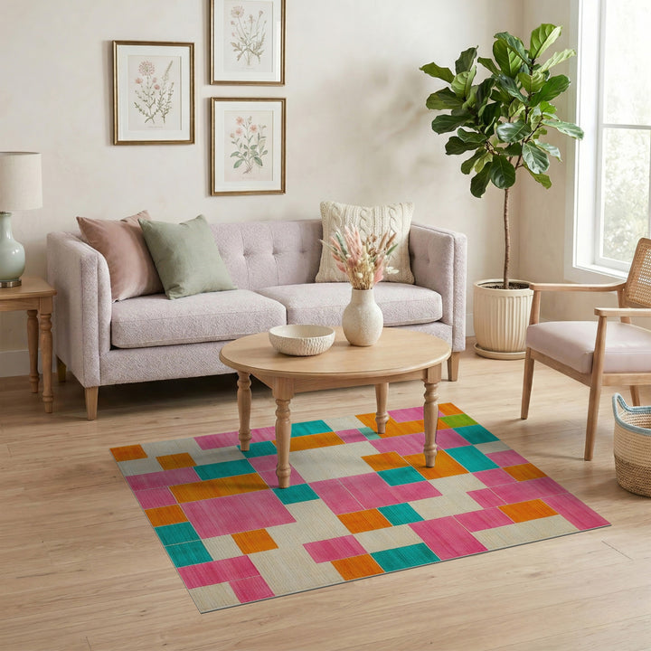 Vibrant Geometric Multi-Color Block Multi-color and Patterns Area Rug