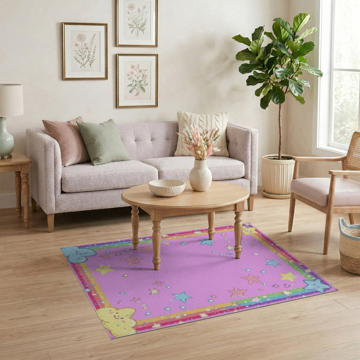 Pink Cartoon Stars Kids Area Rug