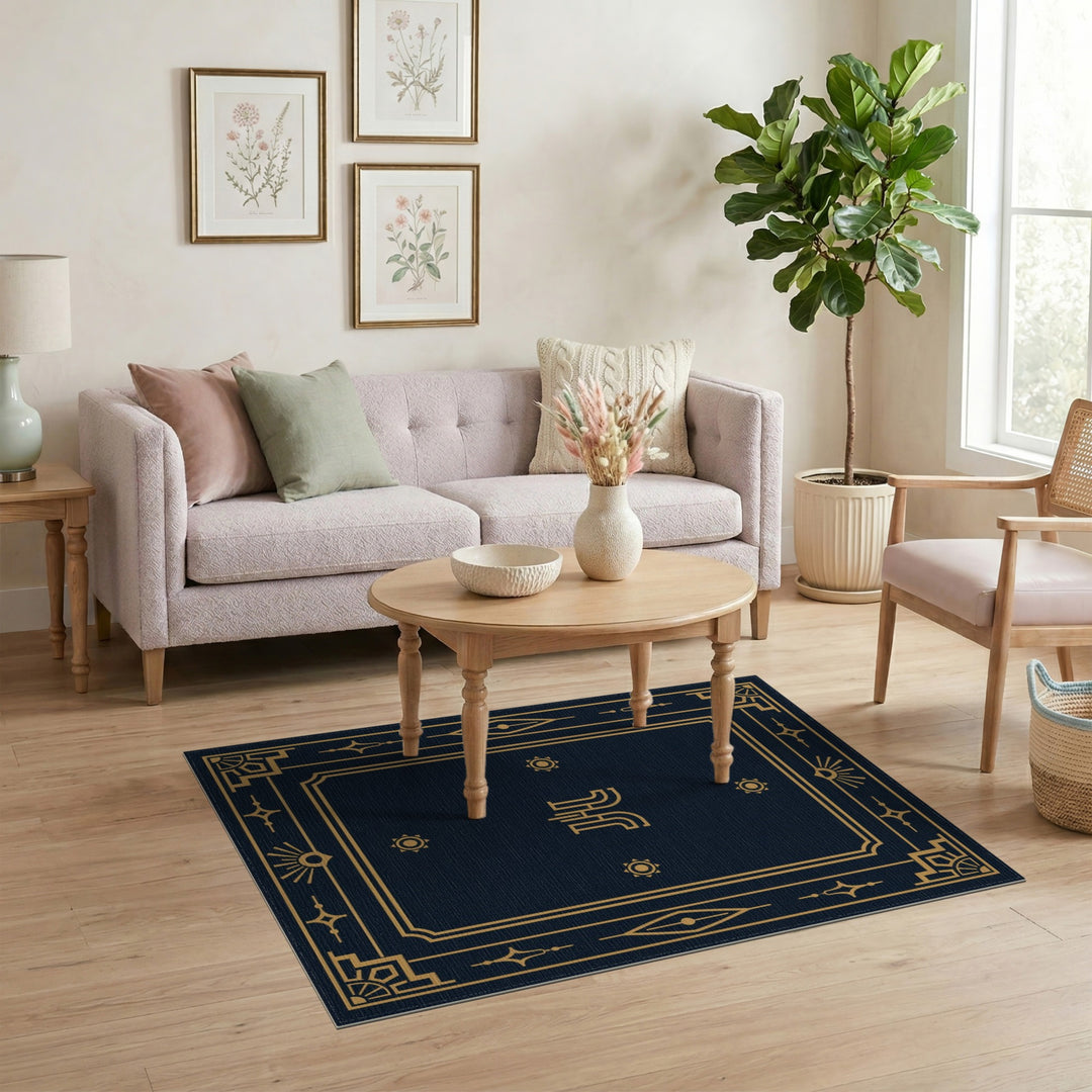 Navy Gold Geometric Area Rug
