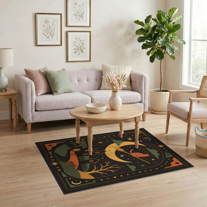 Witch Cat on Broom Halloween Area Rug