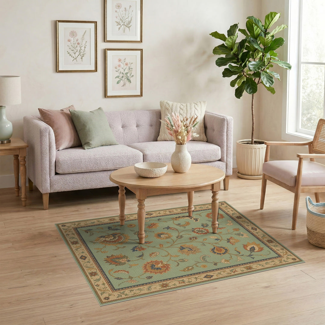 Blue and Teal Vintage Teal Floral Area Rug