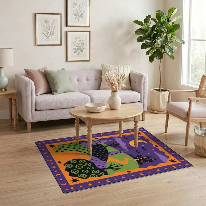 Halloween Castle Purple Kids Area Rug