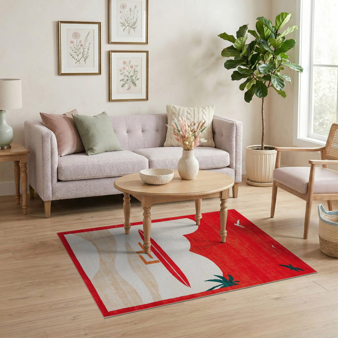 Red Sunset Surfboard Coastal Area Rug