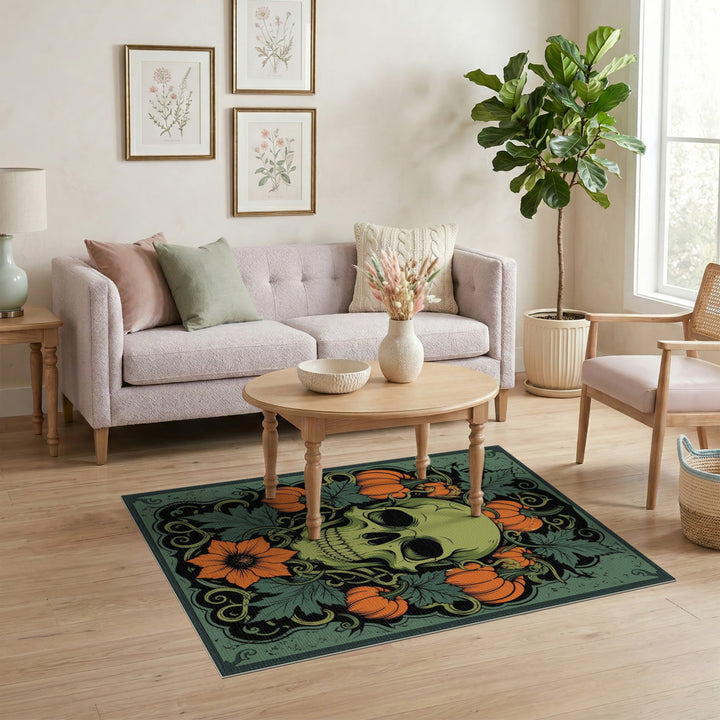 Green Skull Pumpkin Vintage Area Rug