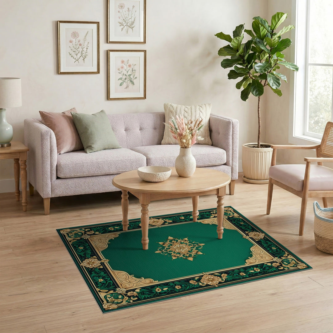 Emerald Green Floral Vintage Area Rug