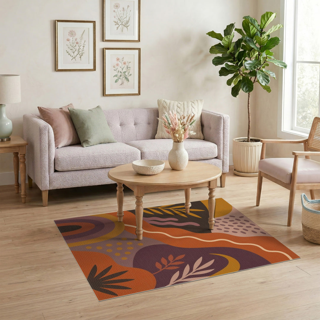 ODIKA Abstract Orange Leaf Area Rug