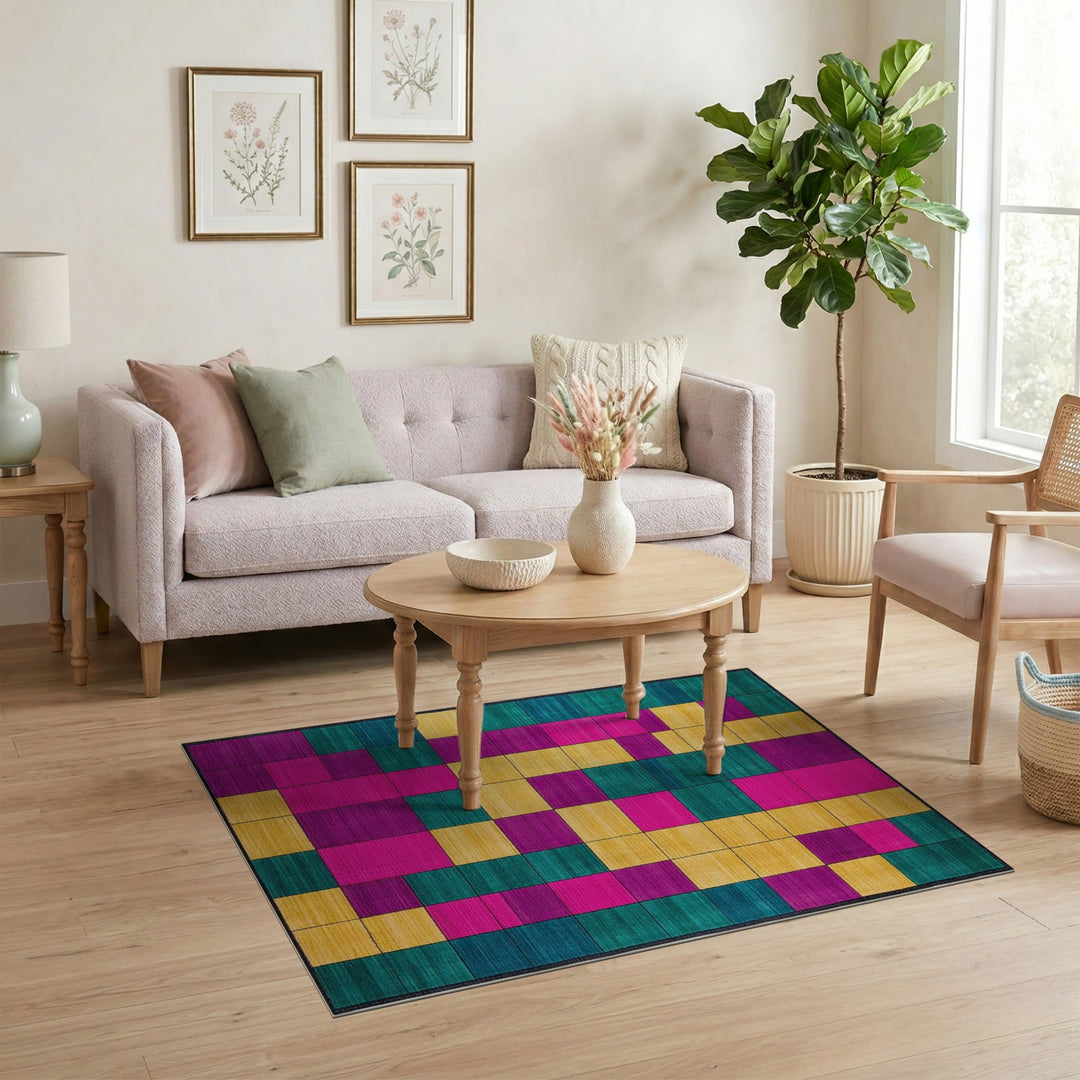 Vibrant Geometric Color Block Multi-color and Patterns Area Rug