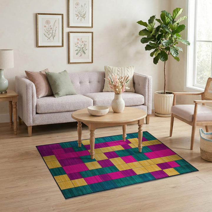 Vibrant Geometric Color Block Multi-color and Patterns Area Rug