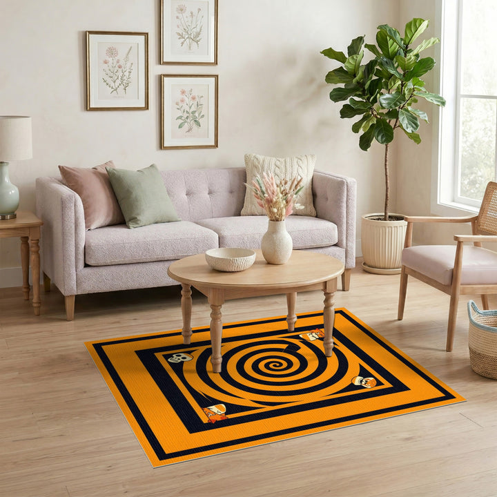 Orange Spiral Skull Washable Area Rug