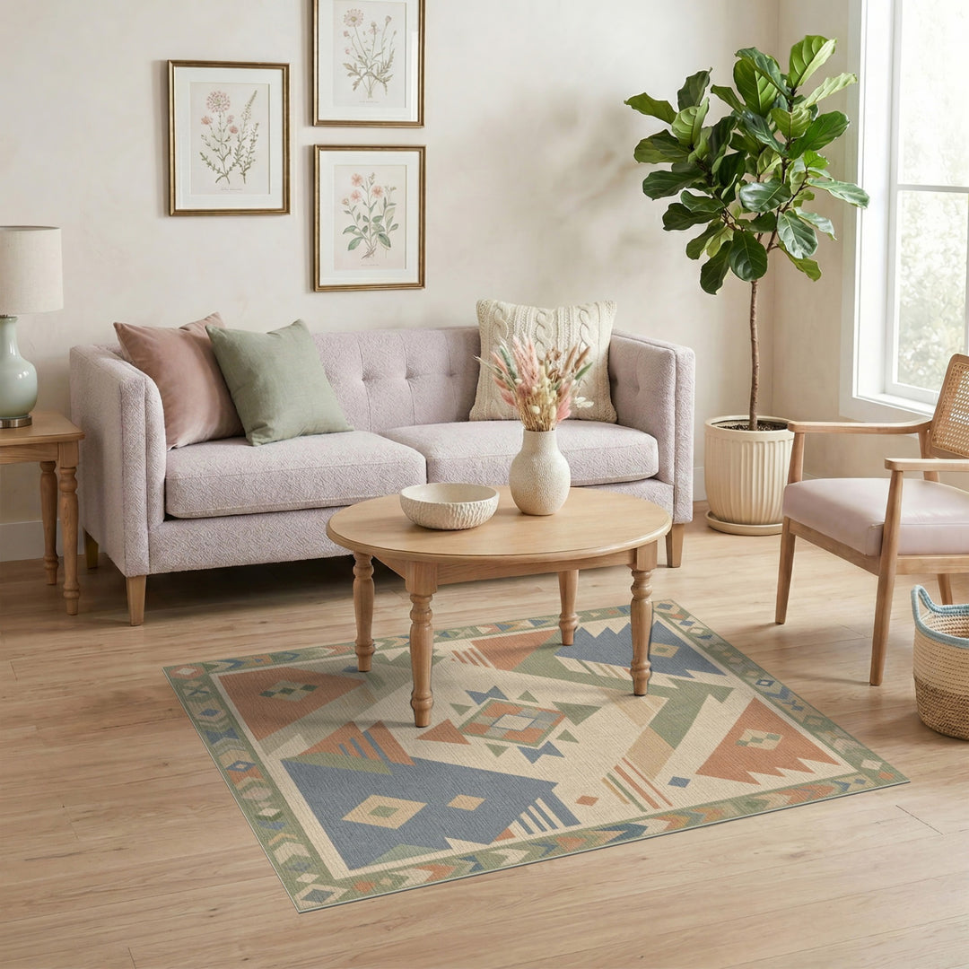 Beige and Neutral Geometric Southwestern Geometric Beige Area Rug