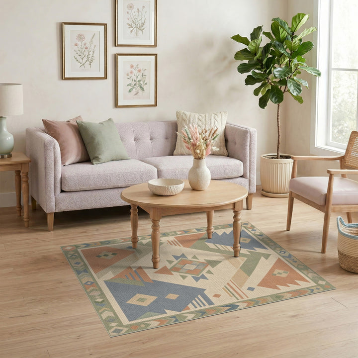Beige and Neutral Geometric Southwestern Geometric Beige Area Rug