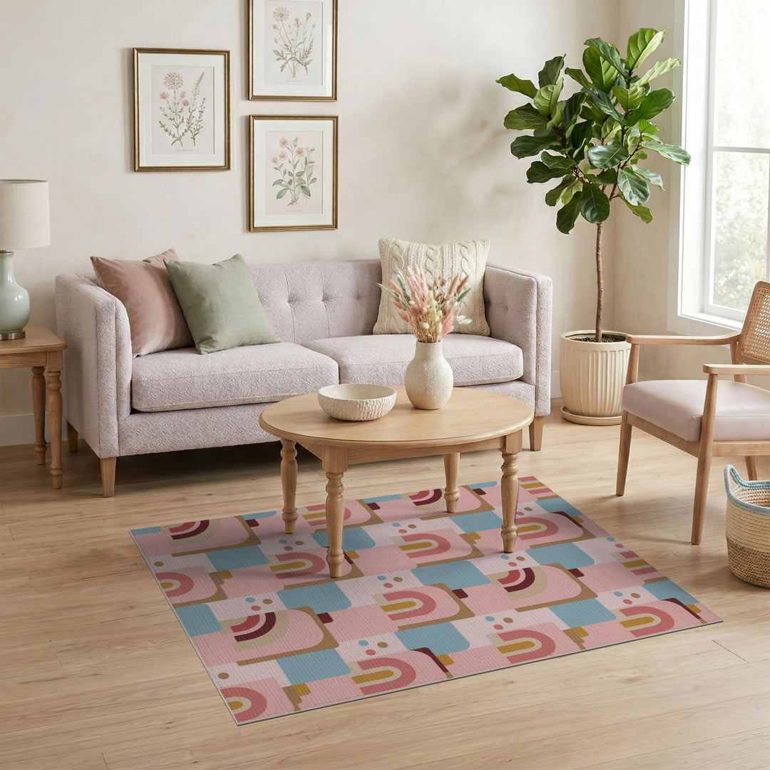Pink Geometric Arch Area Rug