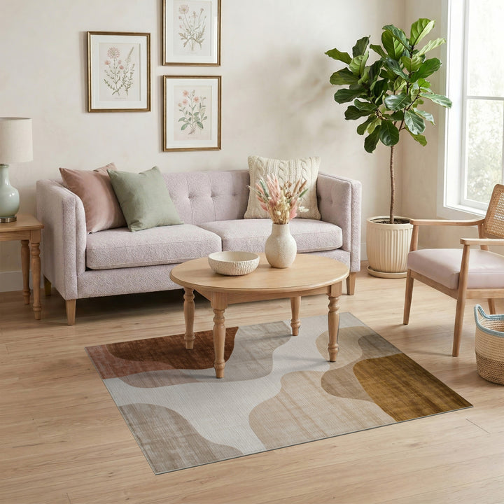 Brown and Tan Abstract Flowing Brown Area Rug