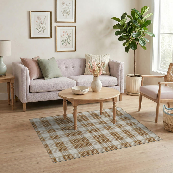 Brown Plaid Check Area Rug