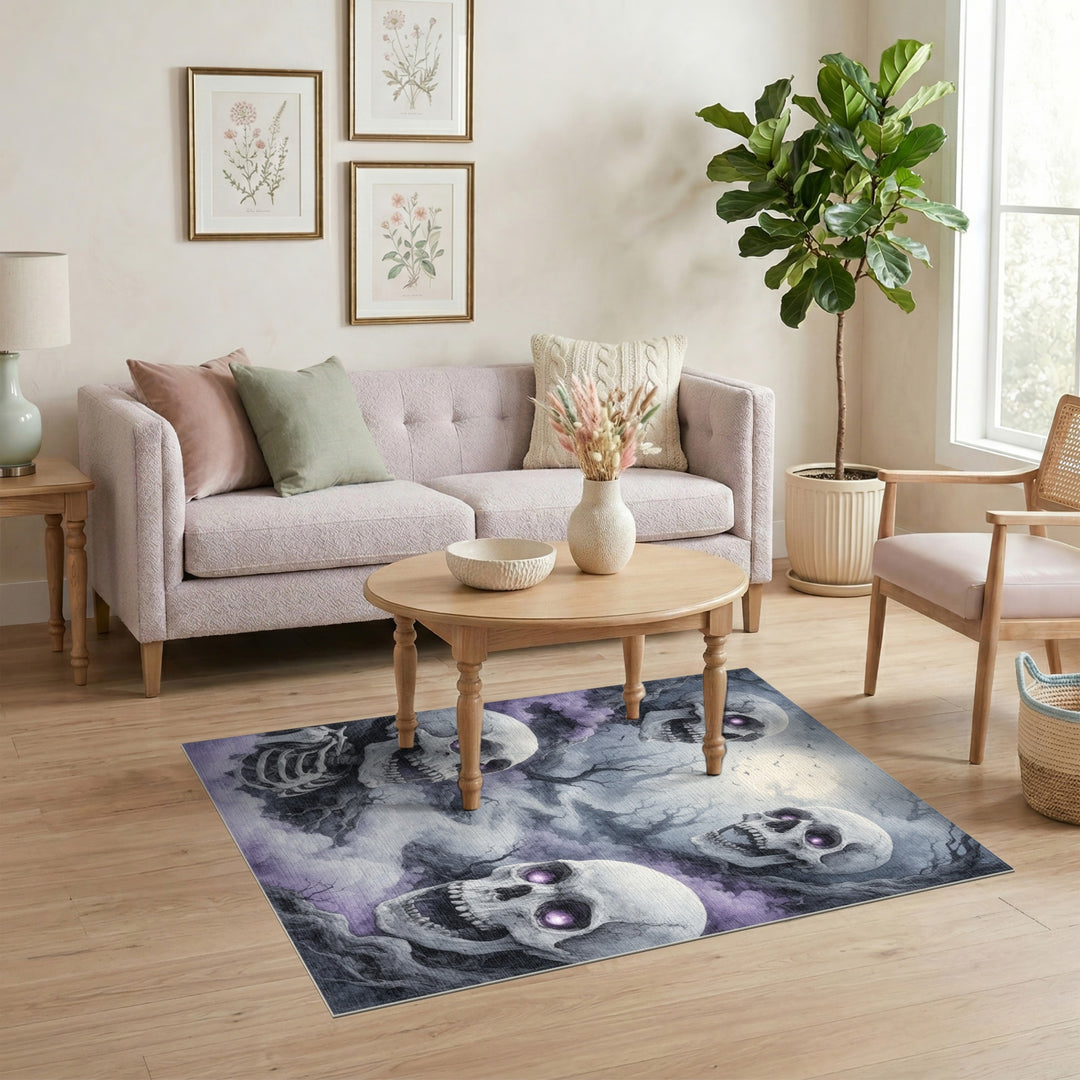 Purple Skull Mist Gothic Area Rug