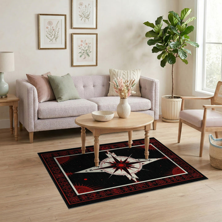 ODIKA Red Mystic Compass Area Rug