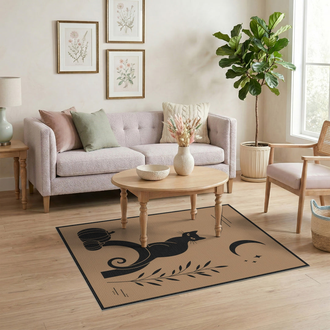 Brown and Tan Black Cat Pumpkin Moon Area Rug