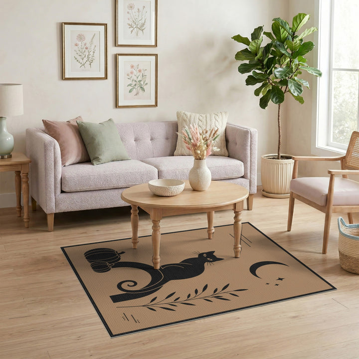 Brown and Tan Black Cat Pumpkin Moon Area Rug