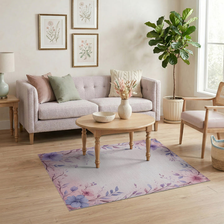 Pink Floral Vintage Washable Area Rug