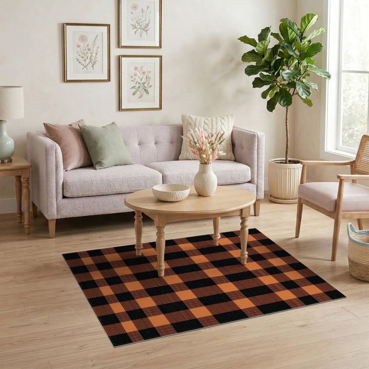 Orange Checkered Area Rug