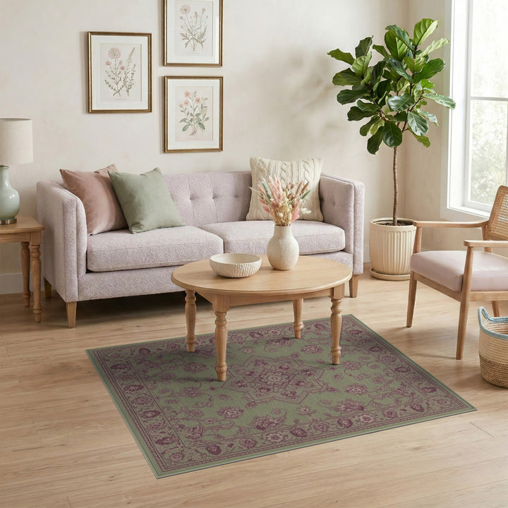 Sage Green Floral Vintage Area Rug