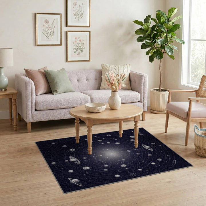 Celestial Orbit Black White Area Rug