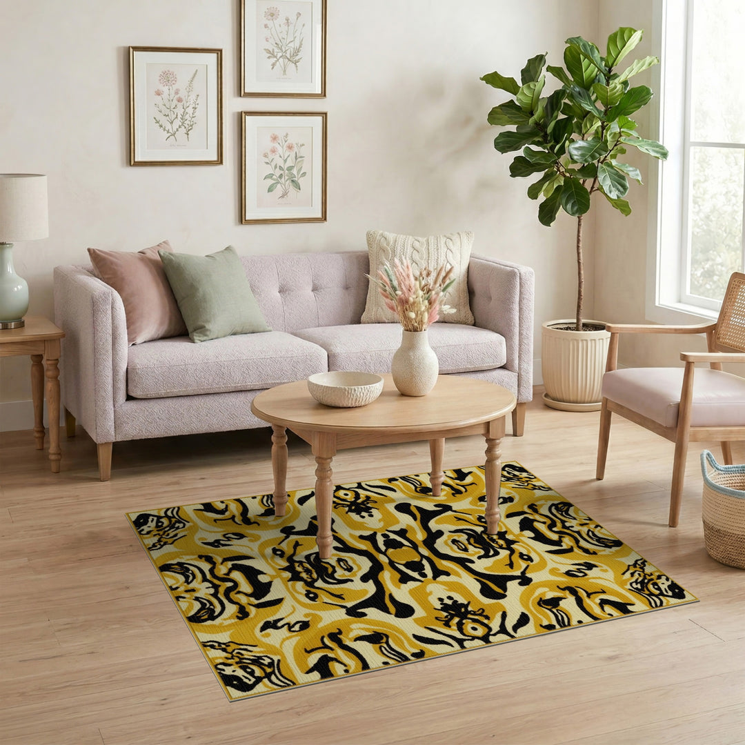 Yellow Black Geometric Abstract Area Rug