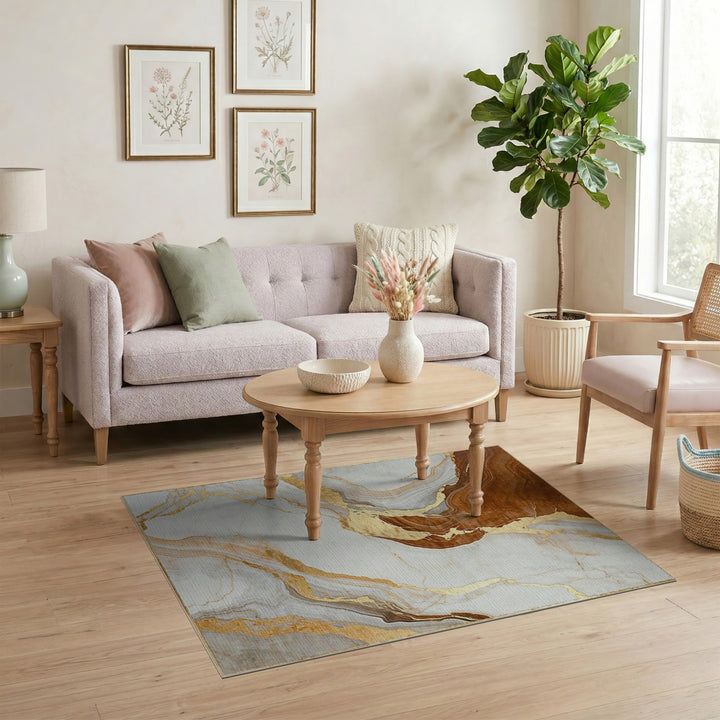 Brown Marble Gold Abstract Area Rug