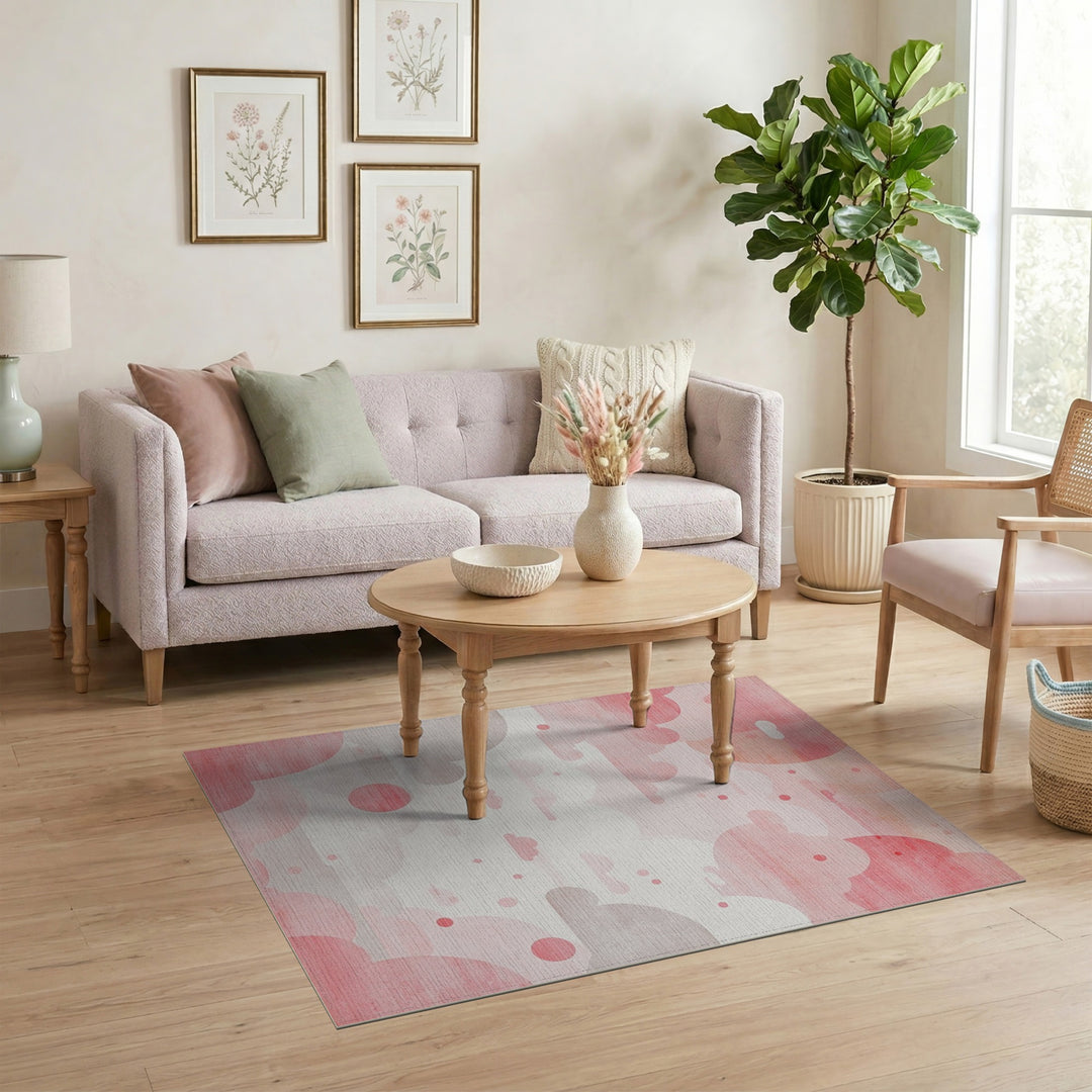 Pink Cloudscape Washable Area Rug
