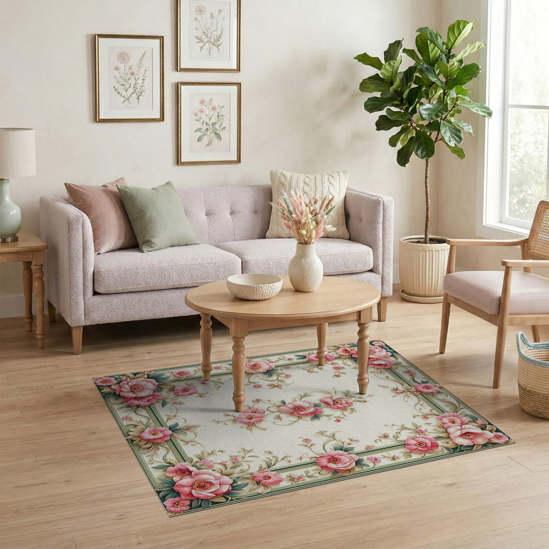 Pink Vintage Floral Area Rug