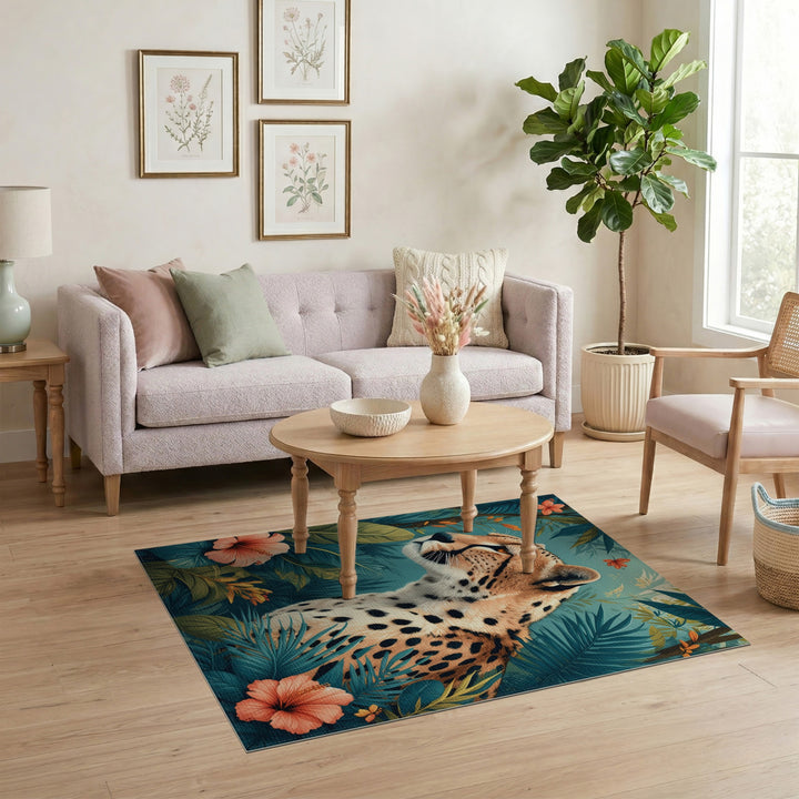 Teal Jungle Cheetah Area Rug