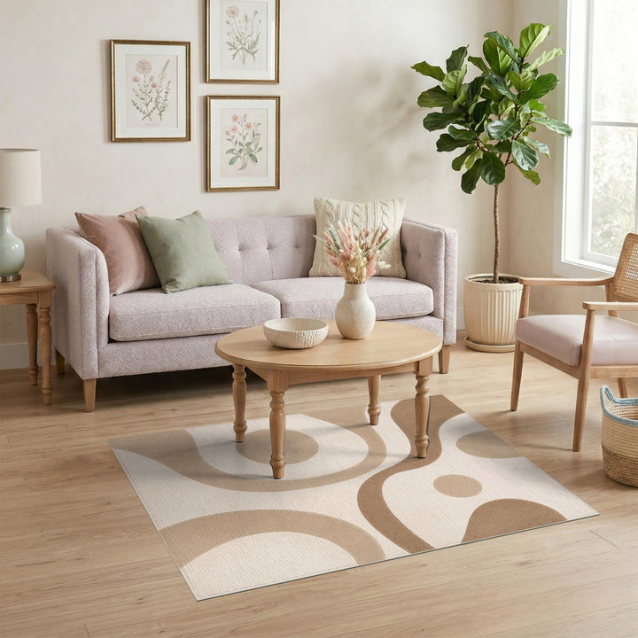 Beige Abstract Swirl Area Rug