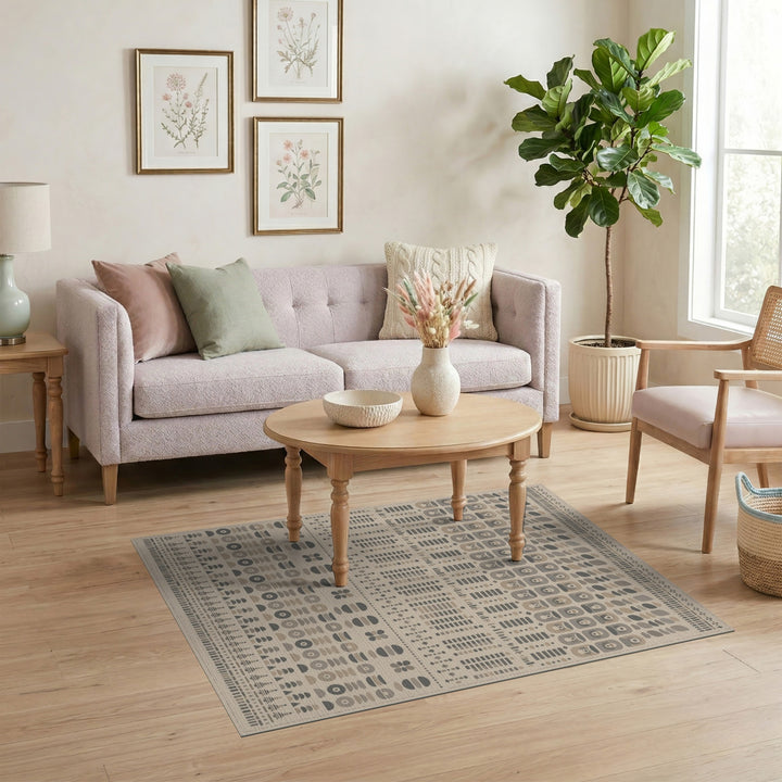 Beige Geometric Modern Area Rug