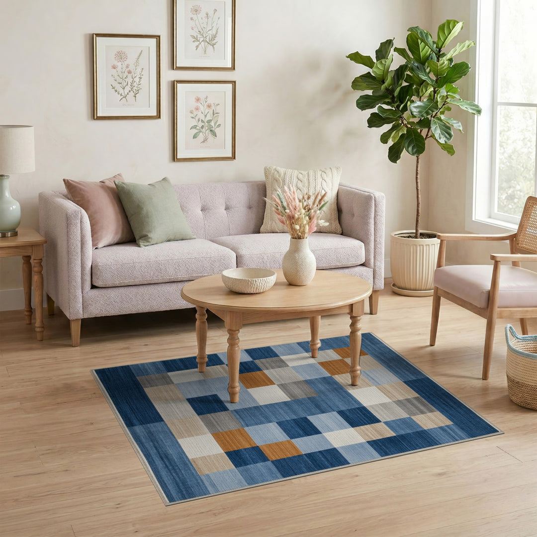 Geometric Modern Block Blue Geometric Block Area Rug
