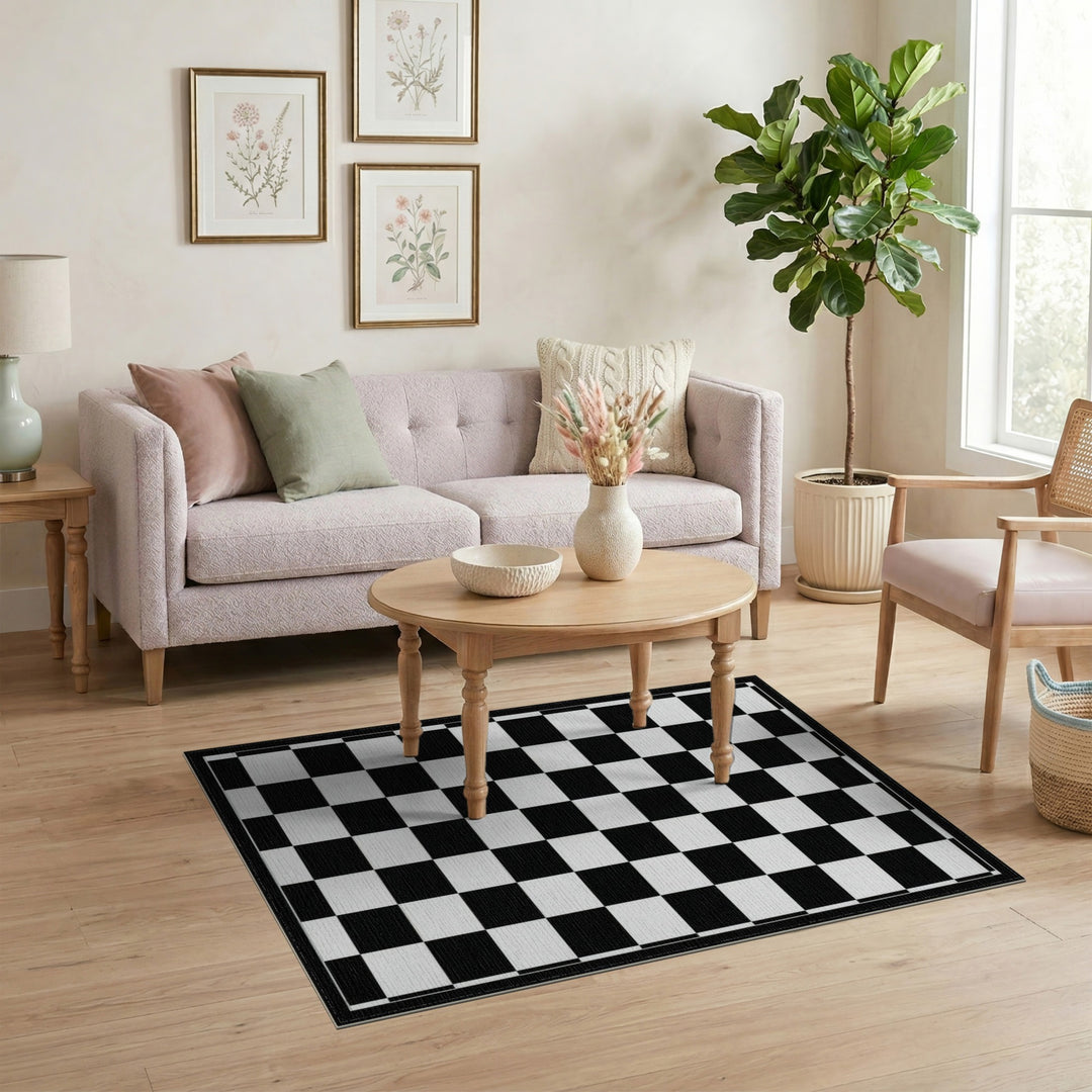 Black White Checkered Geometric Area Rug