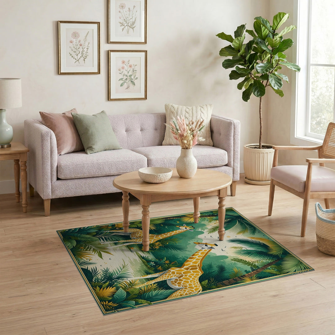 Jungle Giraffes Kids Cartoon Area Rug